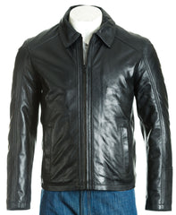 Men's Slim Fit Collared Leather Jacket: Pepe