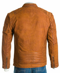 Men's Cognac Nubuck Biker Jacket: Salvio