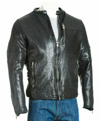 Men's Black Hi-Shine Collarless Biker Jacket: Gino
