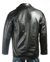 Men's Black Reefer Style Leather Jacket: Giovanni