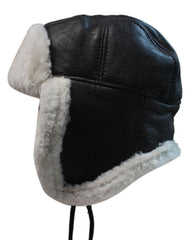 Dark Brown and Cream Sheepskin Pilot Hat