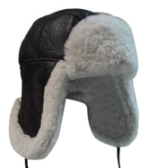 Dark Brown and Cream Sheepskin Pilot Hat