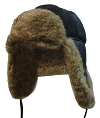 Dark Brown and Ginger Sheepskin Pilot Hat