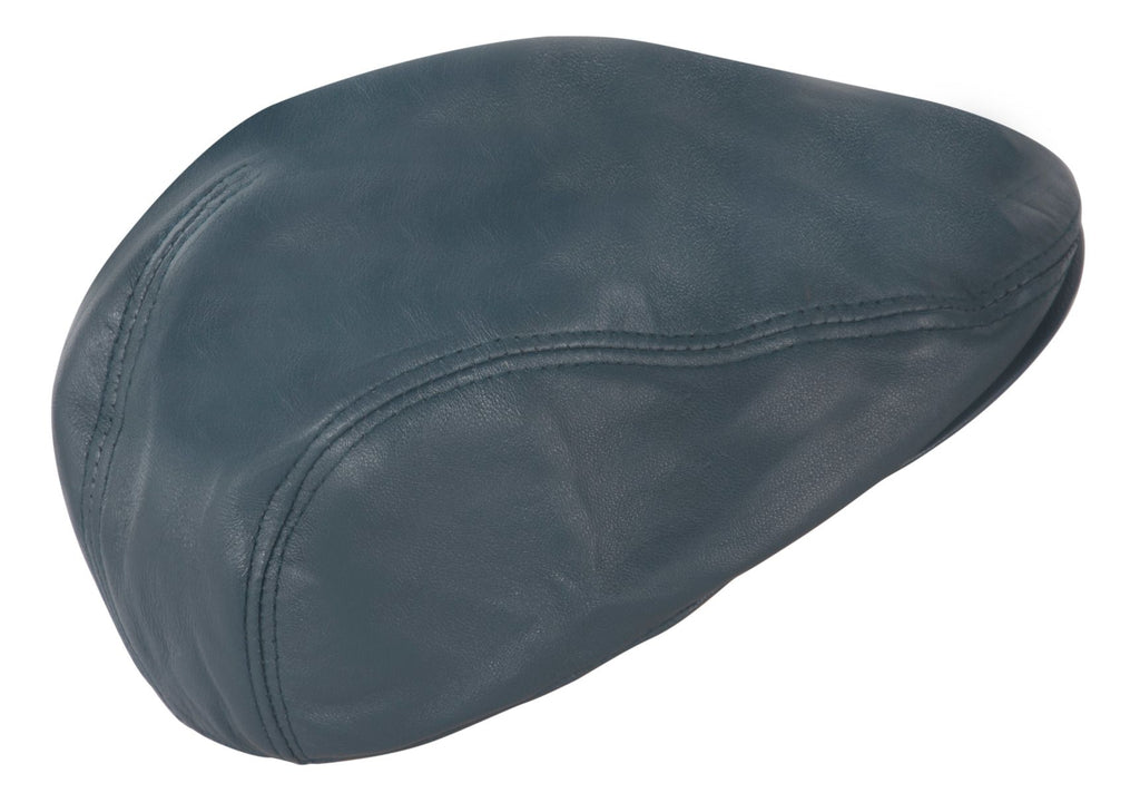 Men's Navy Leather Flat Cap
