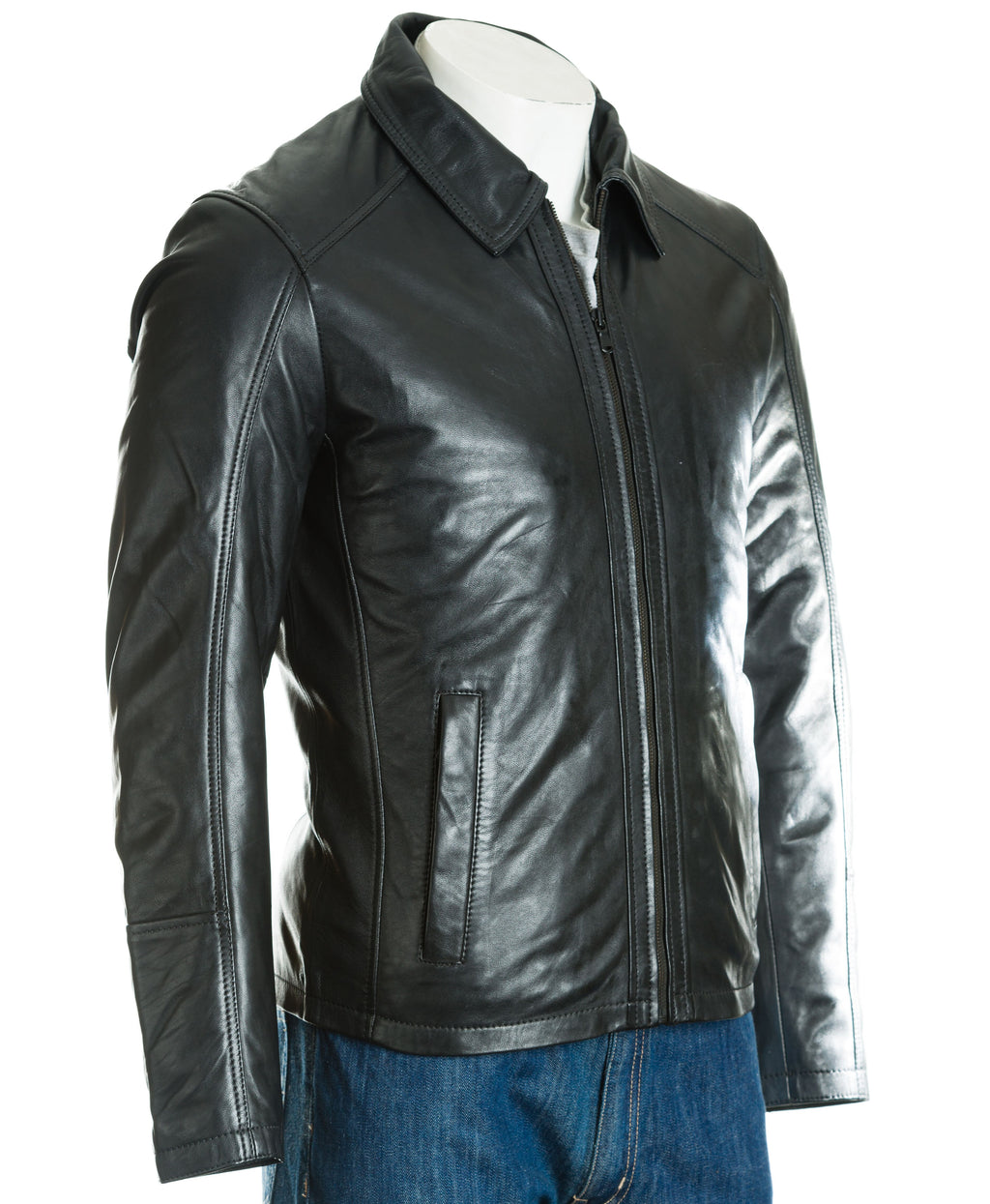 Men's Slim Fit Collared Leather Jacket: Pepe