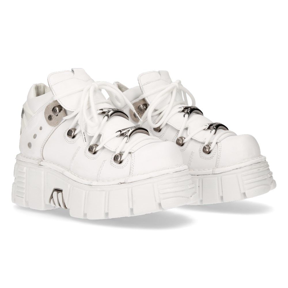 NEW ROCK -  106N-S8 - White Lace Up Tower Shoes
