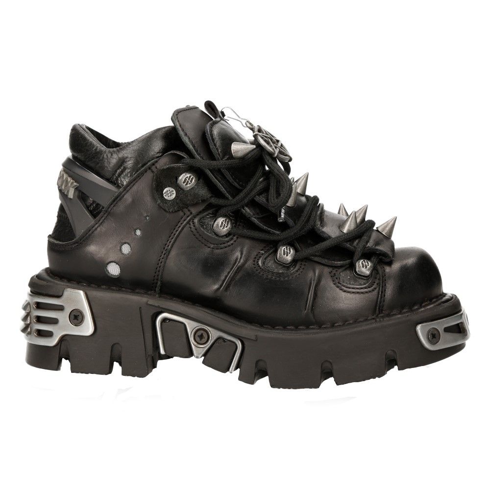 NEW ROCK -  110-S1 Black Chunky Spiked Ankle Boots