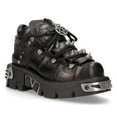 NEW ROCK -  110-S1 Black Chunky Spiked Ankle Boots