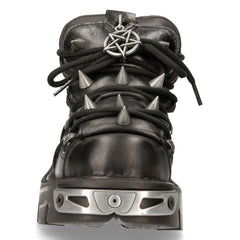 NEW ROCK -  110-S1 Black Chunky Spiked Ankle Boots
