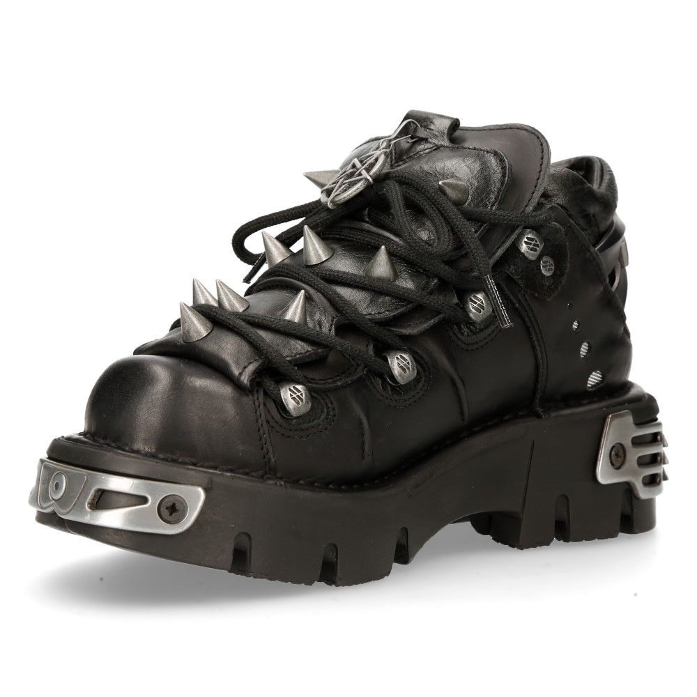 NEW ROCK -  110-S1 Black Chunky Spiked Ankle Boots