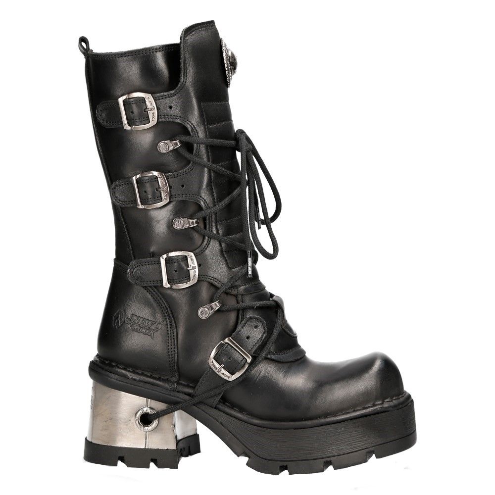 NEW ROCK - 373-S33 Ladies Black Mid Calf Lace Up Boots