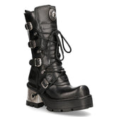 NEW ROCK - 373-S33 Ladies Black Mid Calf Lace Up Boots