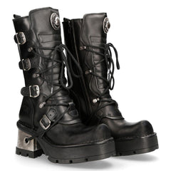 NEW ROCK - 373-S33 Ladies Black Mid Calf Lace Up Boots