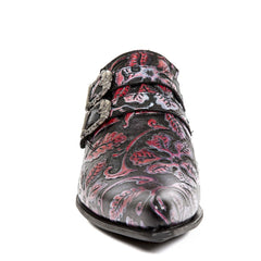 NEW ROCK - M-7960-S6 Men's Pink & Purple Leather Steel Embossed Ankle Boots