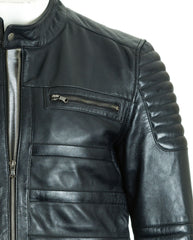 Men's Leather Biker Jacket with Horizontal Banding: Como