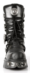 NEW ROCK - M-391-S1 Black SkullBuckled Lace Up Boots