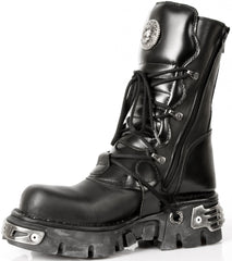 NEW ROCK - M-391-S1 Black SkullBuckled Lace Up Boots