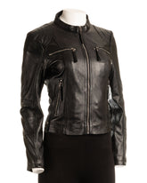 Ladies Black Biker Style Leather Jacket: Greta