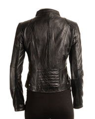Ladies Black Biker Style Leather Jacket: Greta