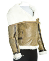 Ladies Whisky Sheepskin Jacket With Oversized Collar: Rita