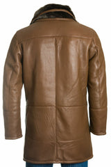 Men's Brown Smart Leather Finish Sheepskin Shearling Coat: Samuele
