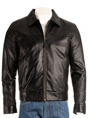 Men's Black Harrington Style Bomber Leather Jacket: Matias