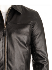 Men's Black Harrington Style Bomber Leather Jacket: Matias