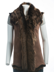 Ladies Brown Longline Shearling Sheepskin Toscana Gilet: Marcella