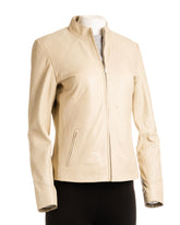 Ladies Stone Plain Short Zipped Leather Jacket: Angelina