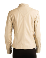 Ladies Stone Plain Short Zipped Leather Jacket: Angelina