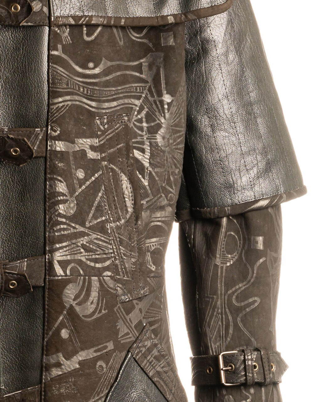 Men's Full Length Embossed Leather Duster Coat: Hugo