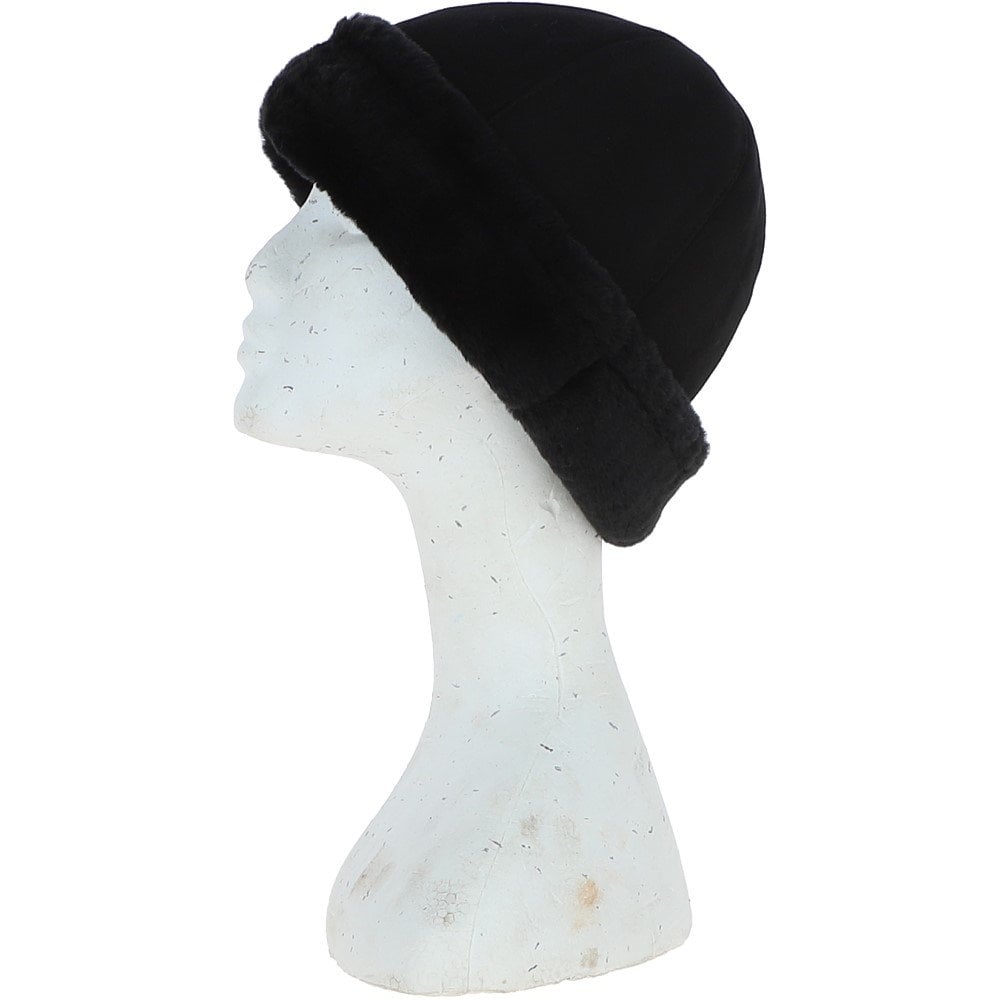 Ladies All Black Sheepskin Hat