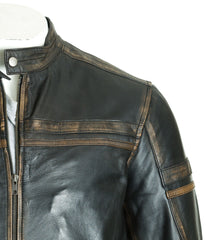 Men's Antique Tab Collar Leather Biker Jacket: Bosco