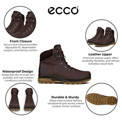 Ecco - Men's Coffee Brown Leather Waterproof Hiking Boots: Rugged Track 25