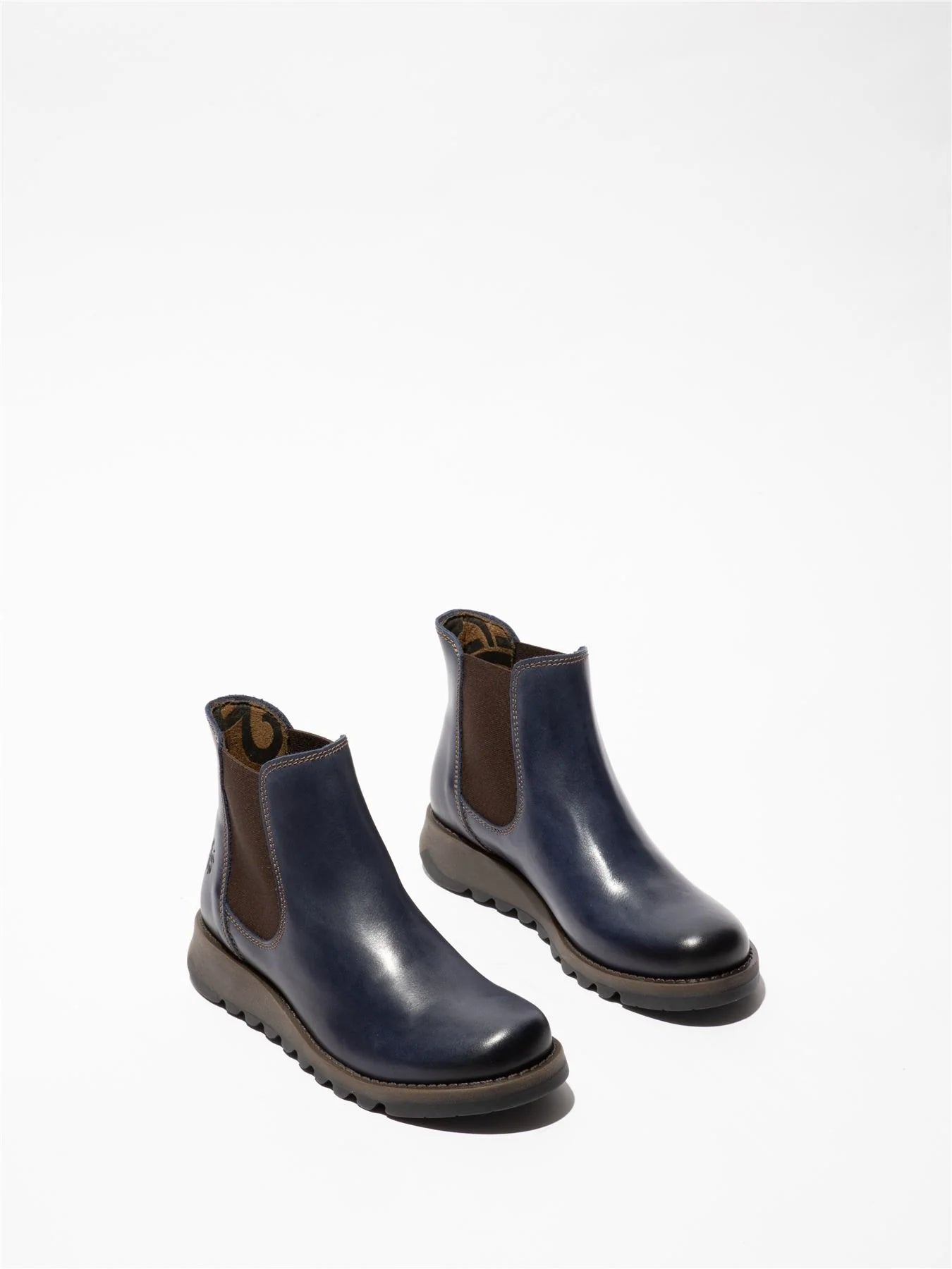 Fly London - SALV Women's Blue Leather Wedge Chelsea Boots