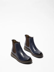 Fly London - SALV Women's Blue Leather Wedge Chelsea Boots