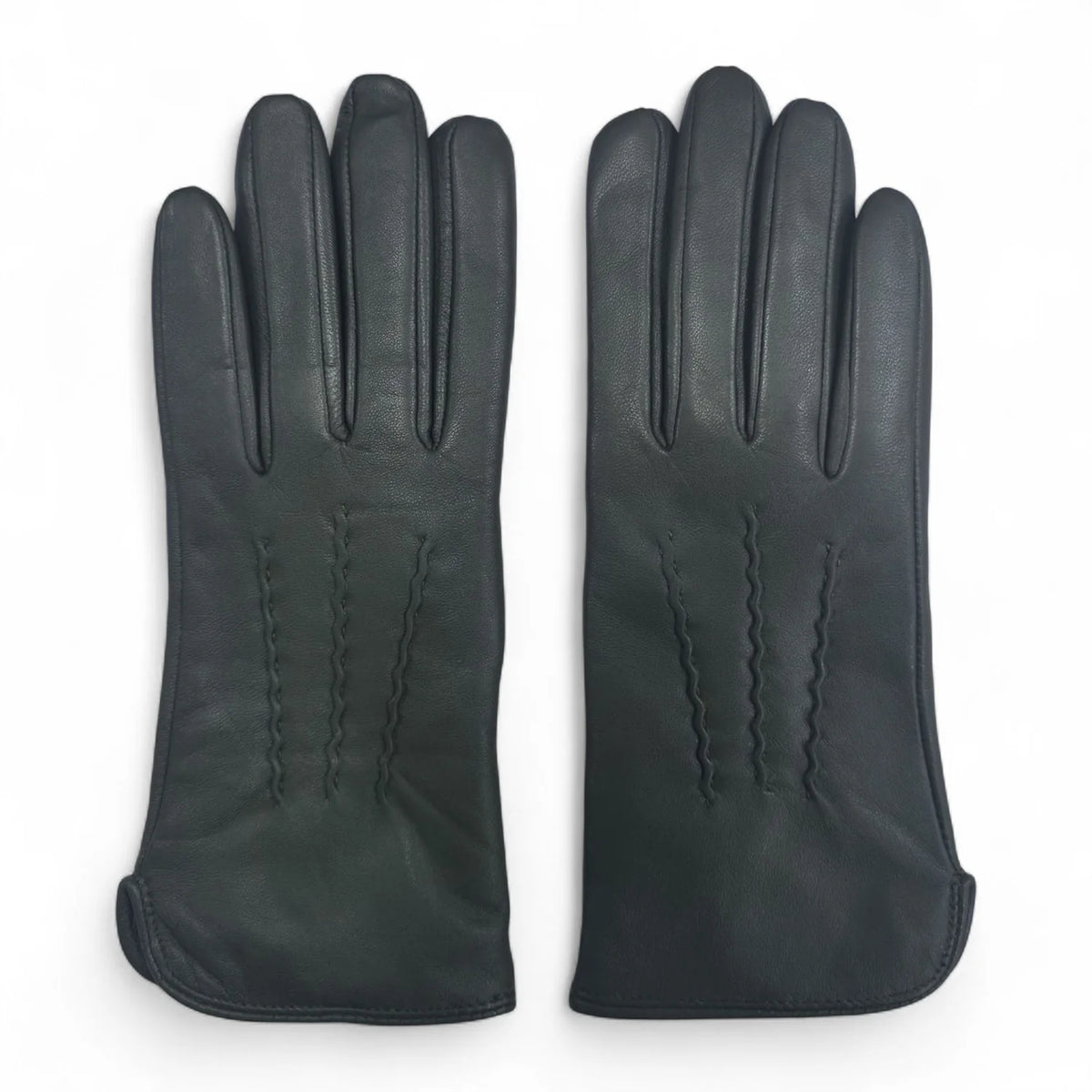 Womens Dark Olive Italian Leather Gloves with Wool Lining