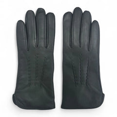Womens Dark Olive Italian Leather Gloves with Wool Lining