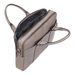 Warm Grey Vintage Leather Laptop Messenger Briefcase With Detachable Shoulder Strap