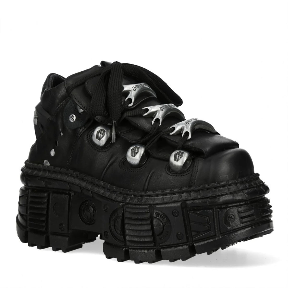 New Rock Boots OVERZ106B-C1 Black Leather Platform Ankle Boots