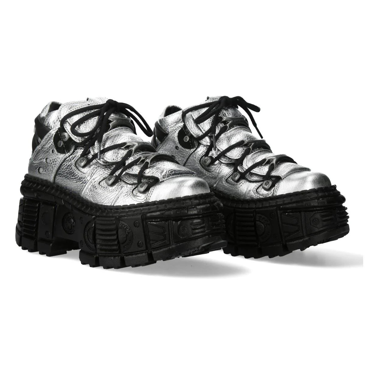 NEW ROCK - M-106WALL-C16 Metallic Silver Leather Platform Boots