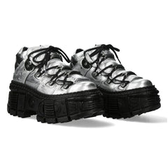 NEW ROCK - M-106WALL-C16 Metallic Silver Leather Platform Boots