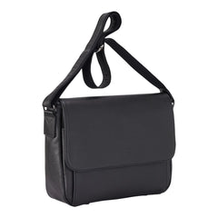Black Leather Flap Over Laptop Messenger Satchel