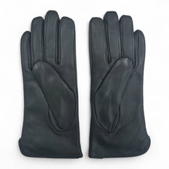 Womens Black Italian Leather Gloves with Wool Lining