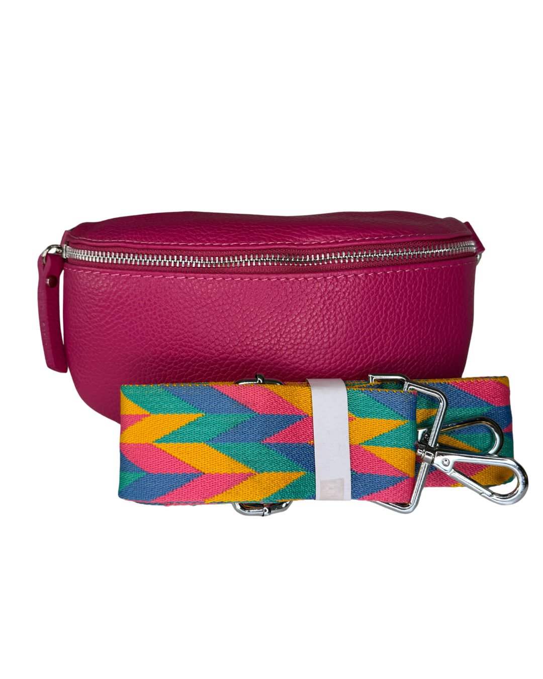 Women's Fuschia Leather Cross Body Bag with Interchangeable Straps