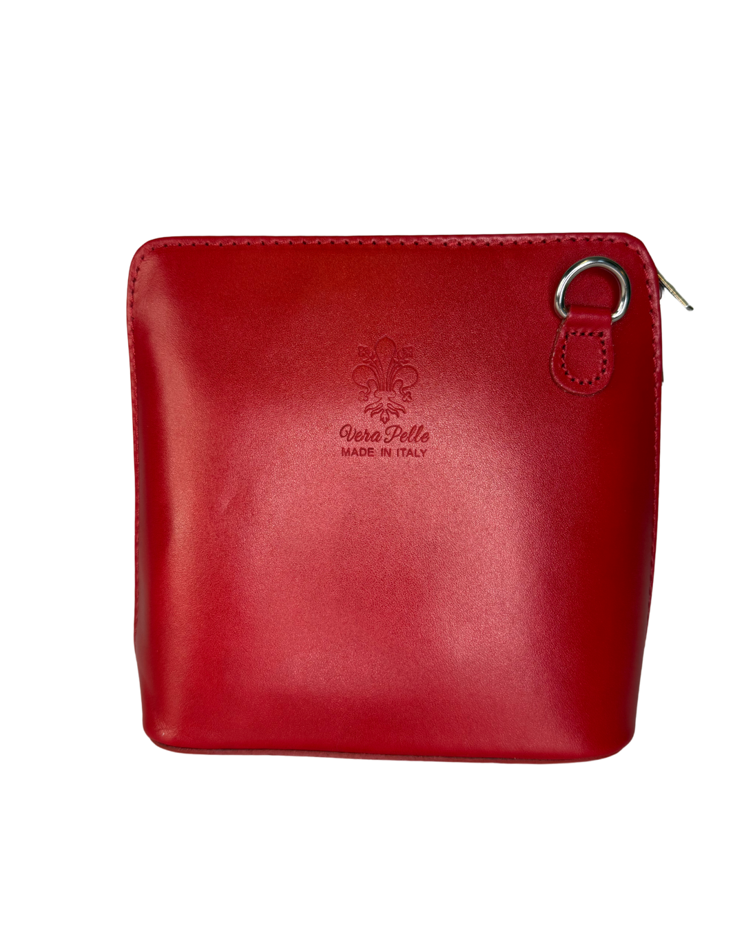 Women Red Leather Small Vera Pelle Cross Body Bag