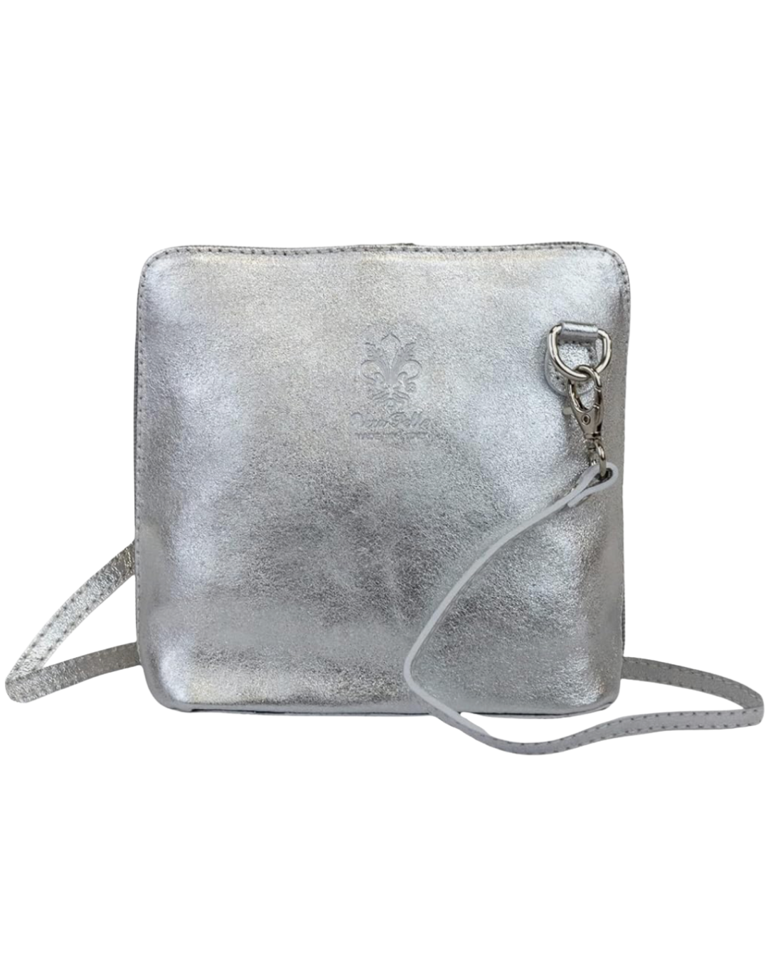 Women Silver Leather Small Vera Pelle Cross Body Bag