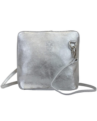 Women Silver Leather Small Vera Pelle Cross Body Bag