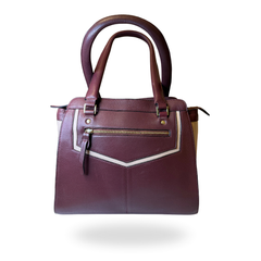 Women's  Burgundy and White Leather Shoulder Bag