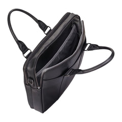 Black Vintage Leather Laptop Messenger Briefcase With Detachable Shoulder Strap